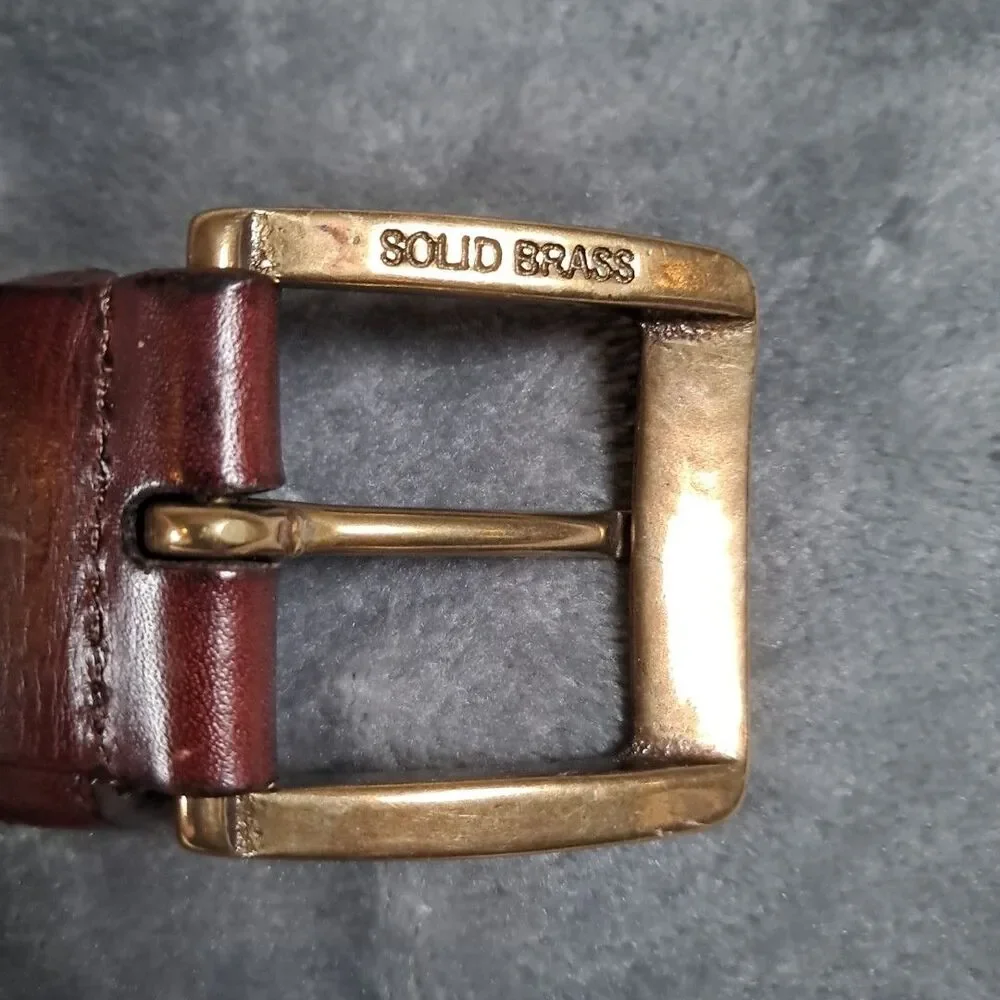 Orvis Braided Brown Leather Belt 42 Brass Buckle